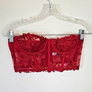Oh La La Cheri Red Lace Bra Bodice Small EUC